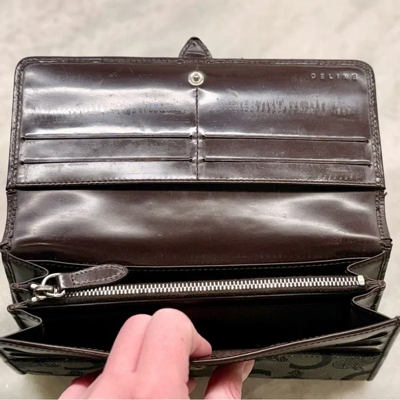 SOLD CELINE Vintage Macadam Logo Canvas/Patent Leather Long Flap Snap Wallet - Picture 16 of 16